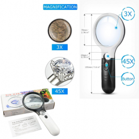 6902AB 3X-45X Handheld Magnifier Glass with 3 LED Lights Professional lens